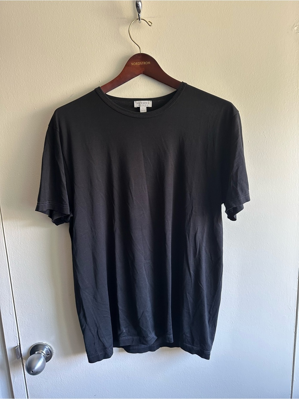 Sunspel England Black Short Sleeve Crew Neck Tee US L